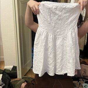 White Strapless Floral Dress